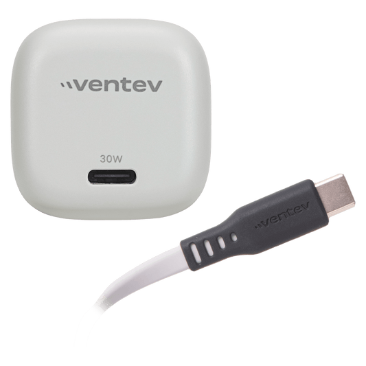 Ventev 30W ULTRAFAST USB-C Mini GaN Wall Charger with USB-C to USB-C cable
