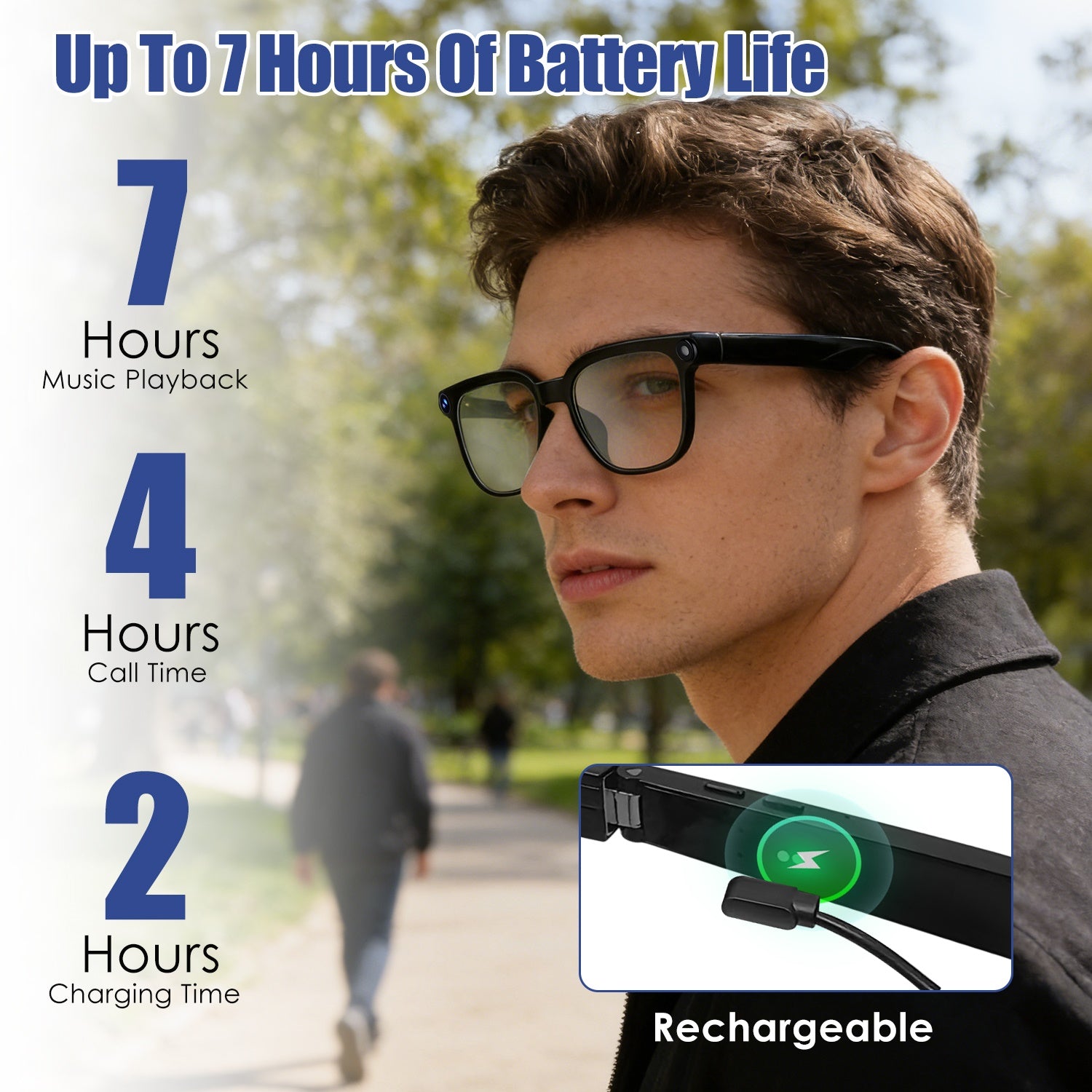 AI Smart Glasses with Sony 8MP camera – side profile view showing camera lens