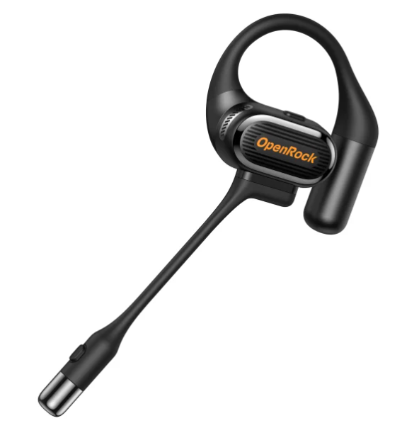OpenRock Link 20 open-ear Bluetooth earbuds – detachable boom mic attached