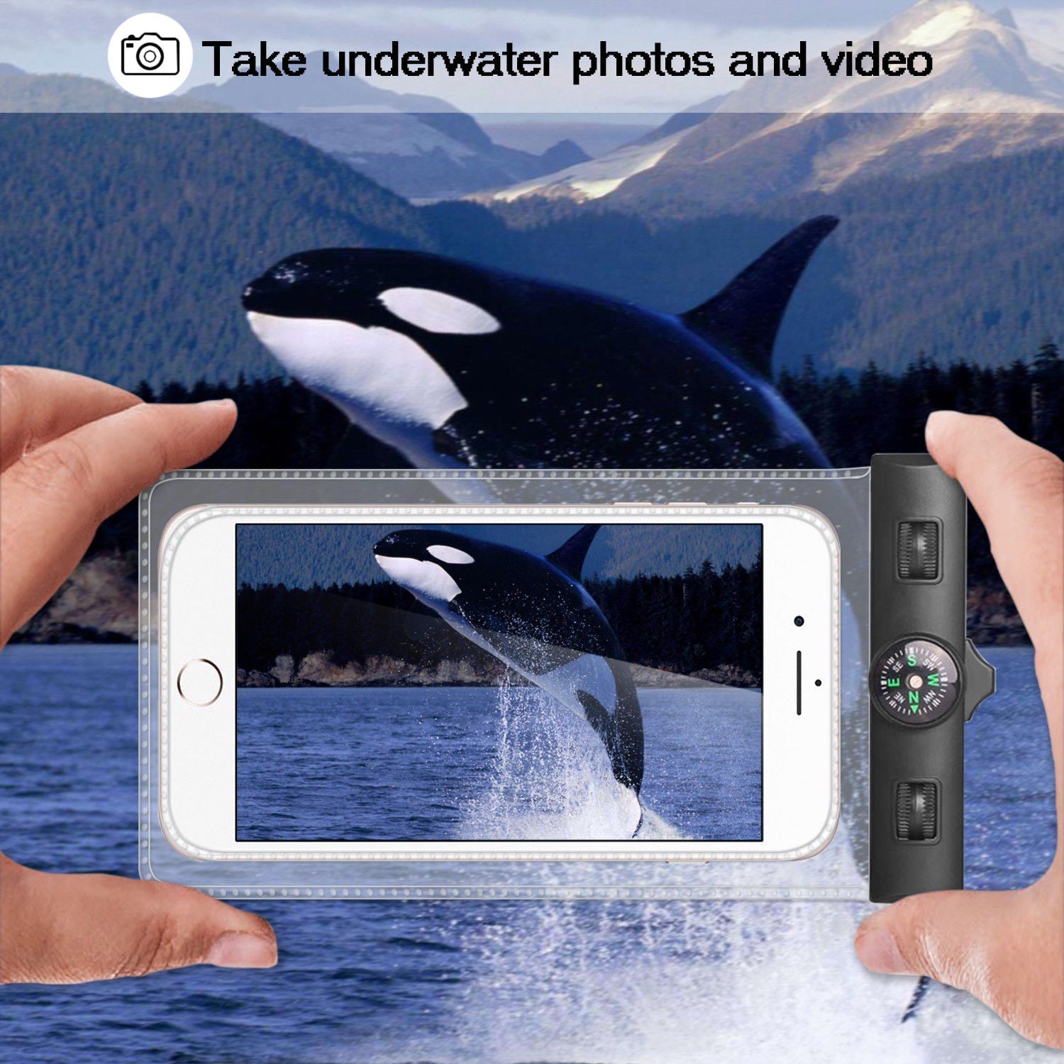 AQUA POUCH waterproof pouch with smartphone inside showing touch screen access