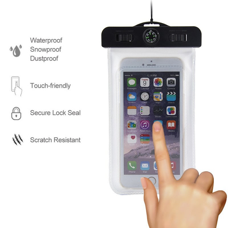 AQUA POUCH waterproof phone pouch being worn on arm during water activity