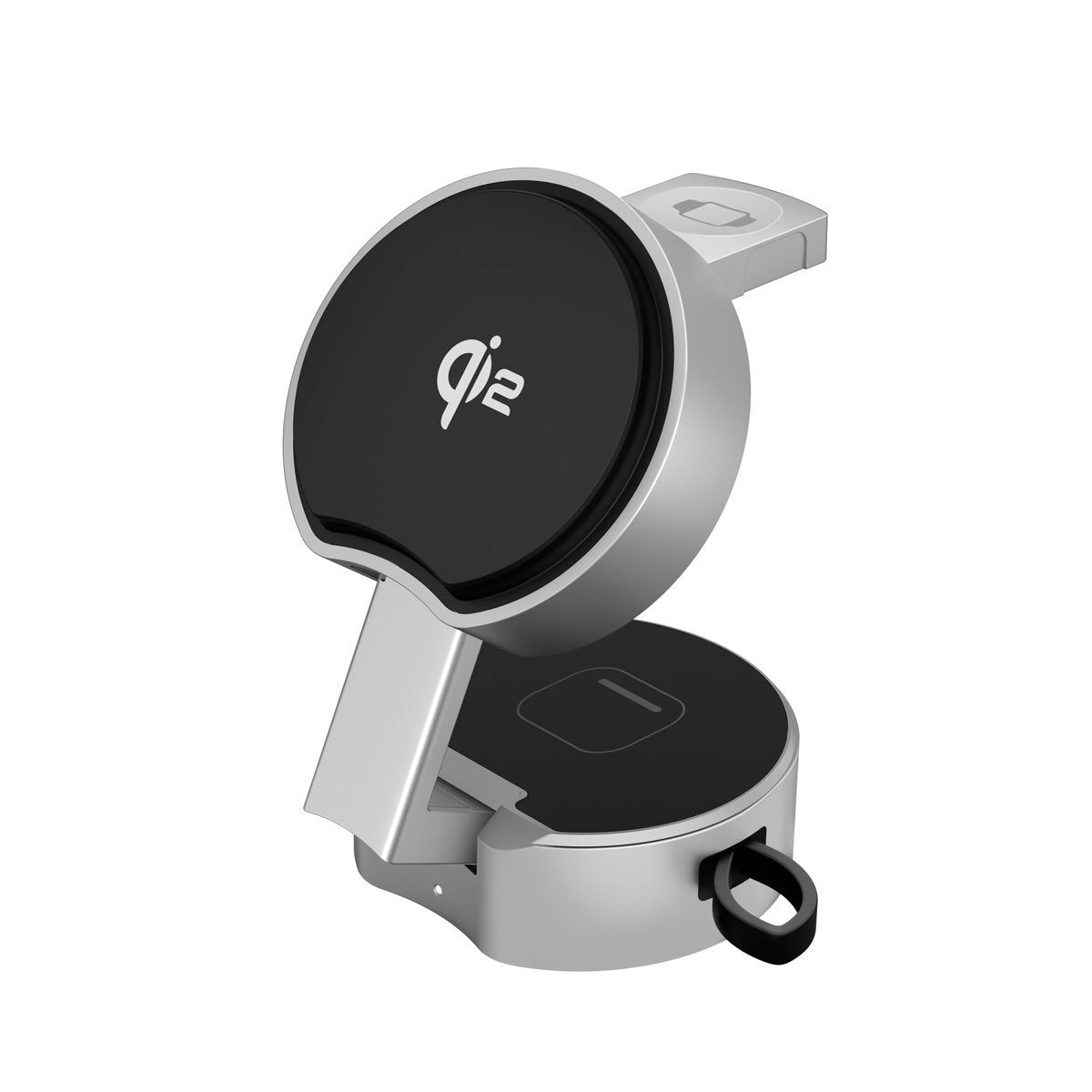Qi2 wireless charging stand on a white background